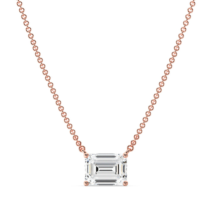 Emerald Cut Lab Grown Diamond Solitaire Necklace in 18K Rose Gold
