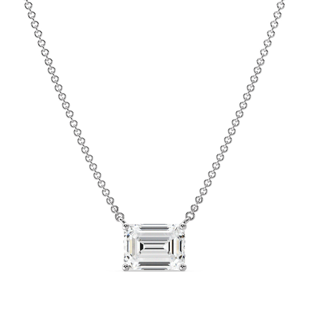 Emerald Cut Lab Grown Diamond Solitaire Necklace in 18K White Gold
