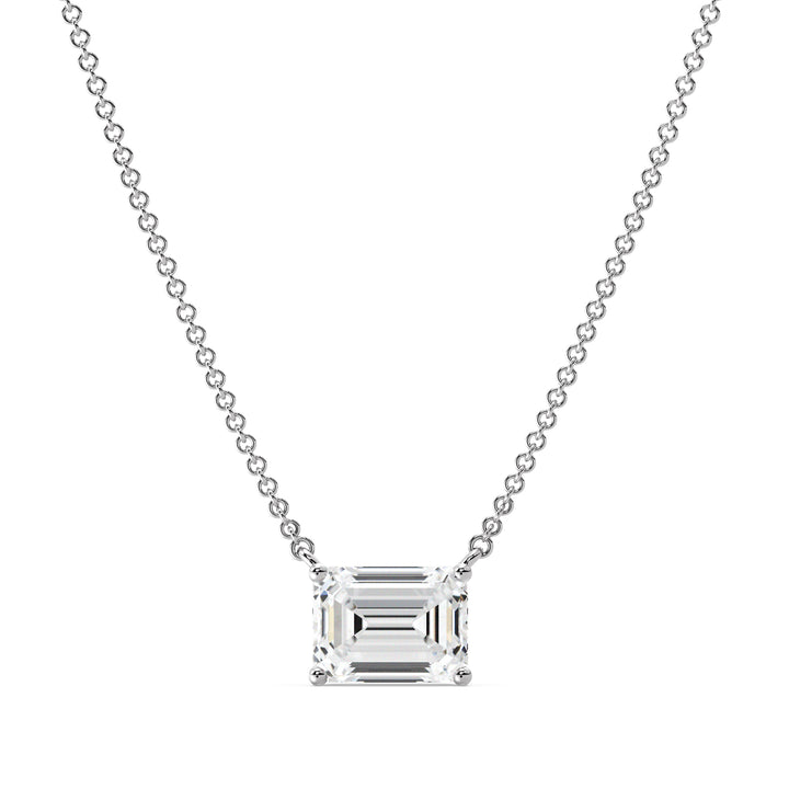 Emerald Cut Lab Grown Diamond Solitaire Necklace in 18K White Gold