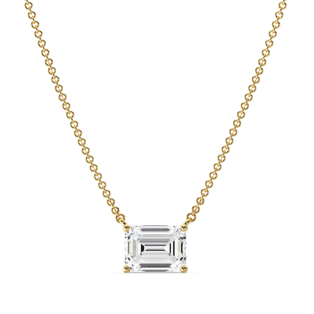 Emerald Cut Lab Grown Diamond Solitaire Necklace in 18K Yellow Gold