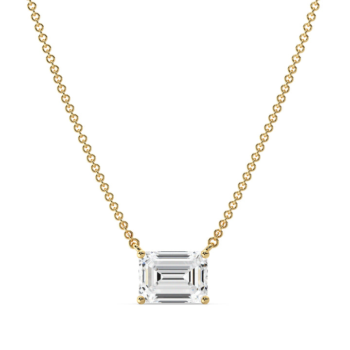 Emerald Cut Lab Grown Diamond Solitaire Necklace in 18K Yellow Gold