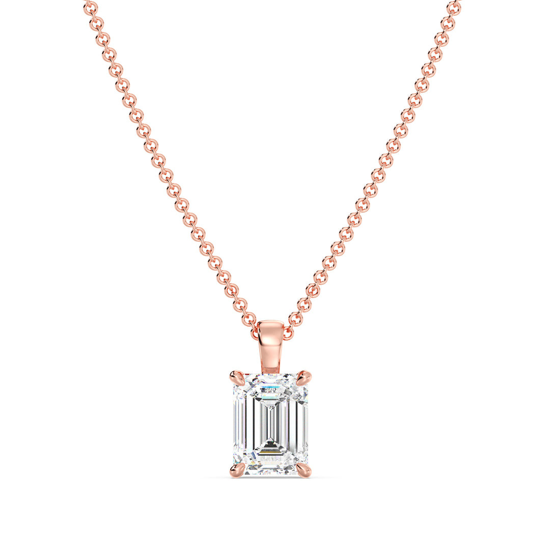 Emerald Cut Lab Grown Diamond Solitaire Pendant in 18K Rose Gold