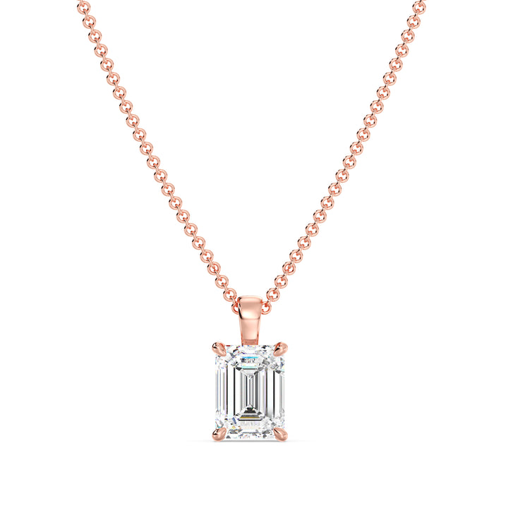 Emerald Cut Lab Grown Diamond Solitaire Pendant in 18K Rose Gold