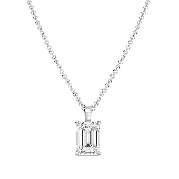 Emerald Cut Lab Grown Diamond Solitaire Pendant in 18K White Gold