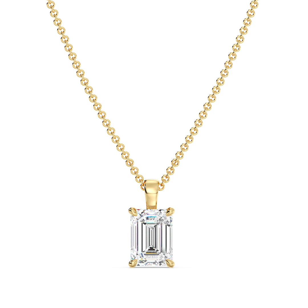 Emerald Cut Lab Grown Diamond Solitaire Pendant in 18K Yellow Gold