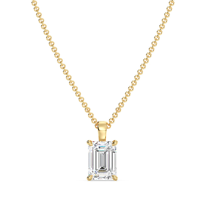 Emerald Cut Lab Grown Diamond Solitaire Pendant in 18K Yellow Gold