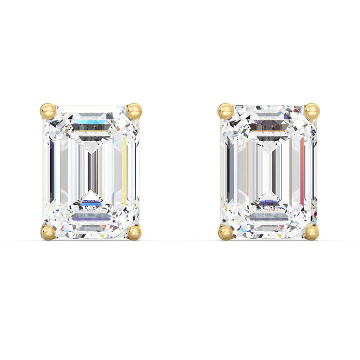 Emerald Cut Lab Grown Diamond Solitaire Stud Earrings in 18K Yellow Gold