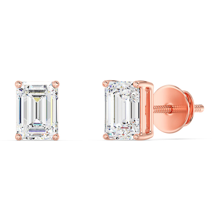 Emerald Cut Lab Grown Diamond Stud Earrings in 18K Rose Gold