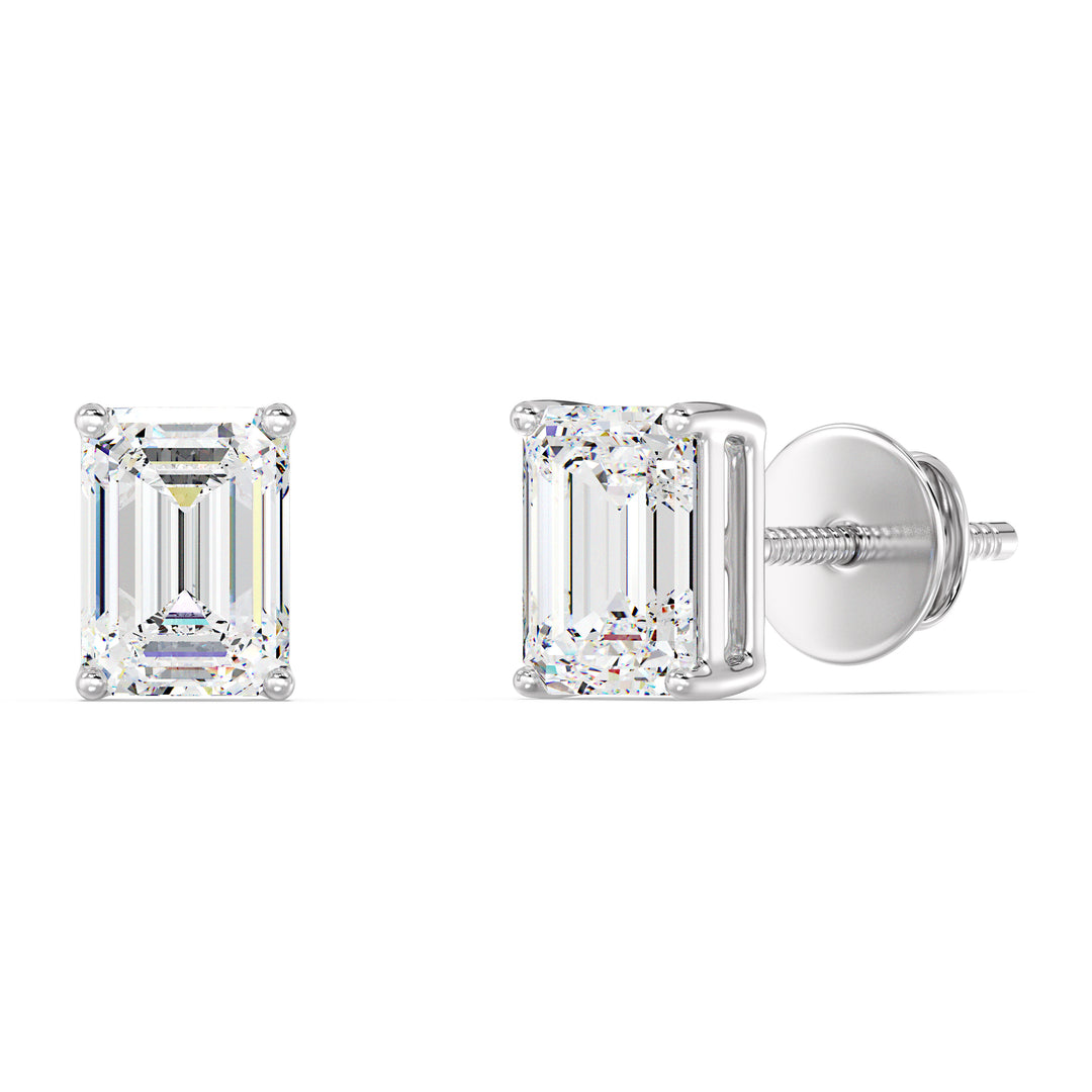 Emerald Cut Lab Grown Diamond Stud Earrings in 18K White Gold