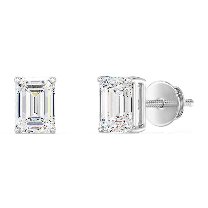 Emerald Cut Lab Grown Diamond Stud Earrings in 18K White Gold