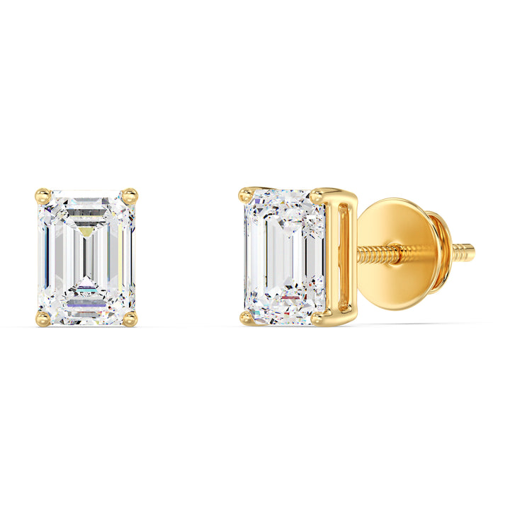 Emerald Cut Lab Grown Diamond Stud Earrings in 18K Yellow Gold