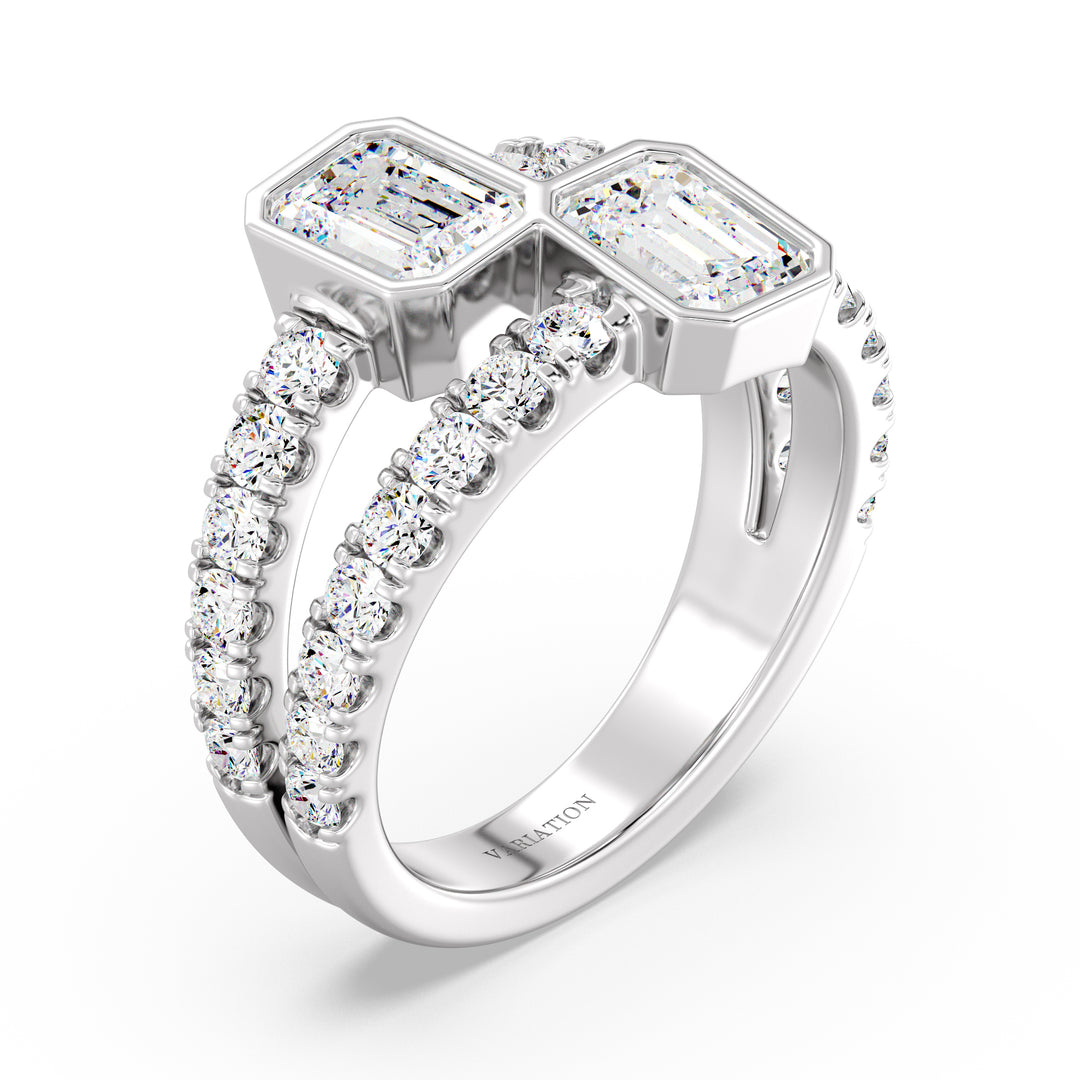 Emerald Cut Lab Grown Diamond Toi et Moi Split Shank Ring in 18K White Gold