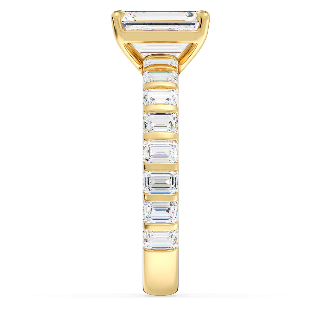 Emerald Cut Three Row Diamond Accent Ring in Yellow Gold