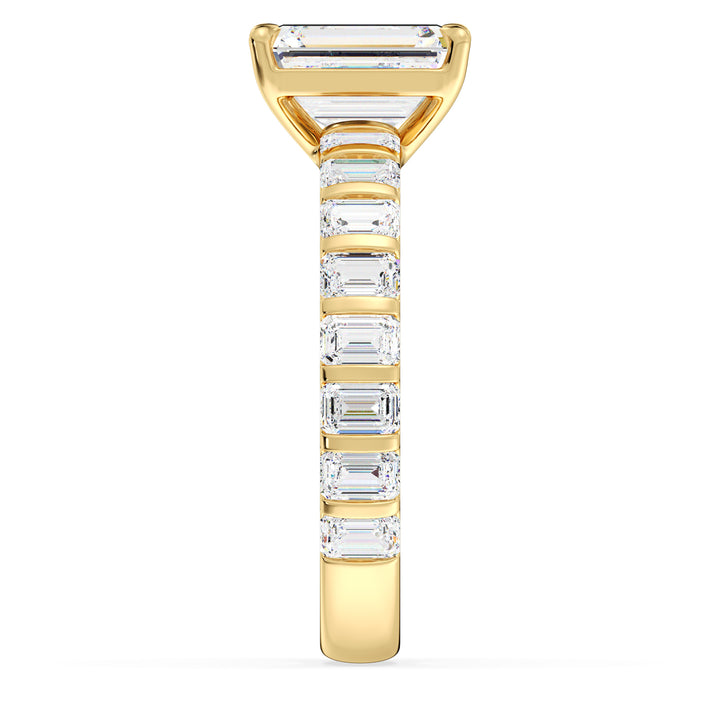 Emerald Cut Three Row Diamond Accent Ring in Yellow Gold