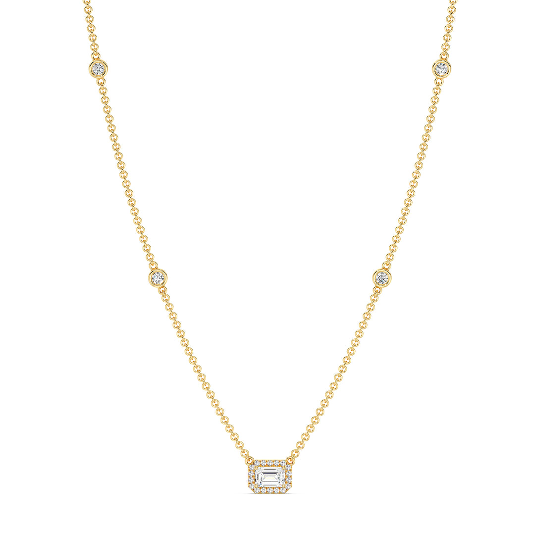Emerald Diamond Accent Bezel Station Necklace in 18K Yellow Gold