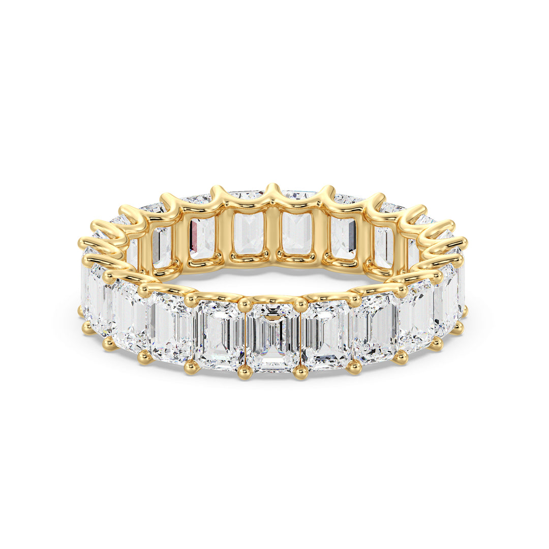 Emerald Diamond Full Eternity Band with Shared Prong Setting in Yellow Gold