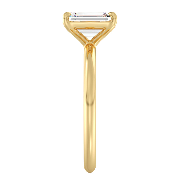 IGI certified emerald cut lab grown diamond solitaire ring in BIS hallmarked 18K yellow gold.