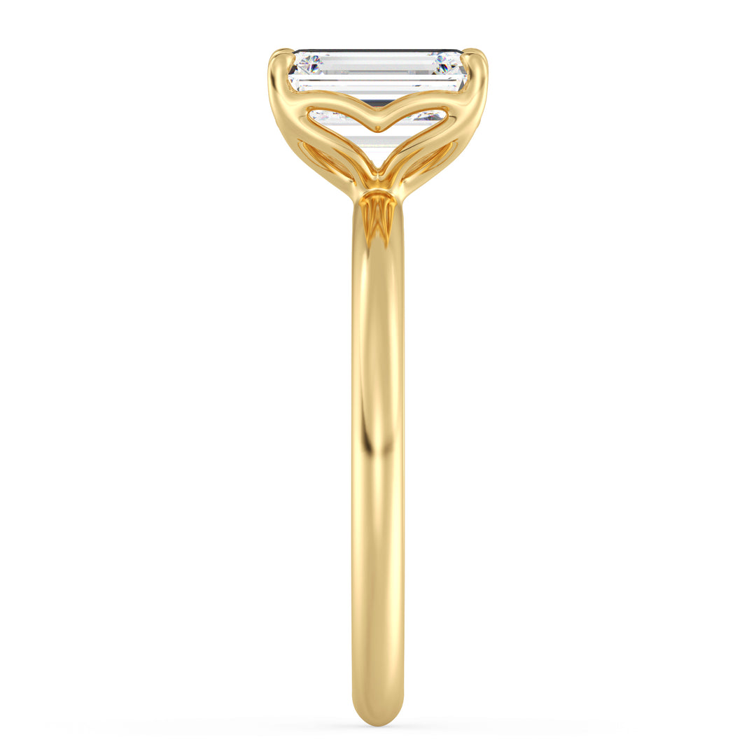 IGI certified emerald cut lab grown diamond solitaire ring in BIS hallmarked 18K yellow gold.