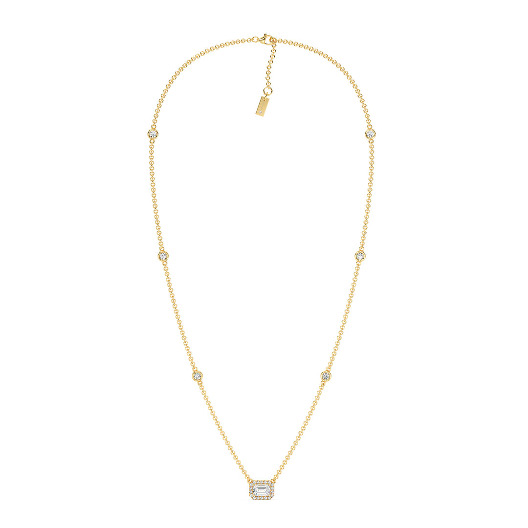 1 Carat Emerald Lab Grown Diamond Bezel Station Necklace in 18K Yellow Gold