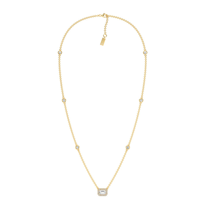 1 Carat Emerald Lab Grown Diamond Bezel Station Necklace in 18K Yellow Gold