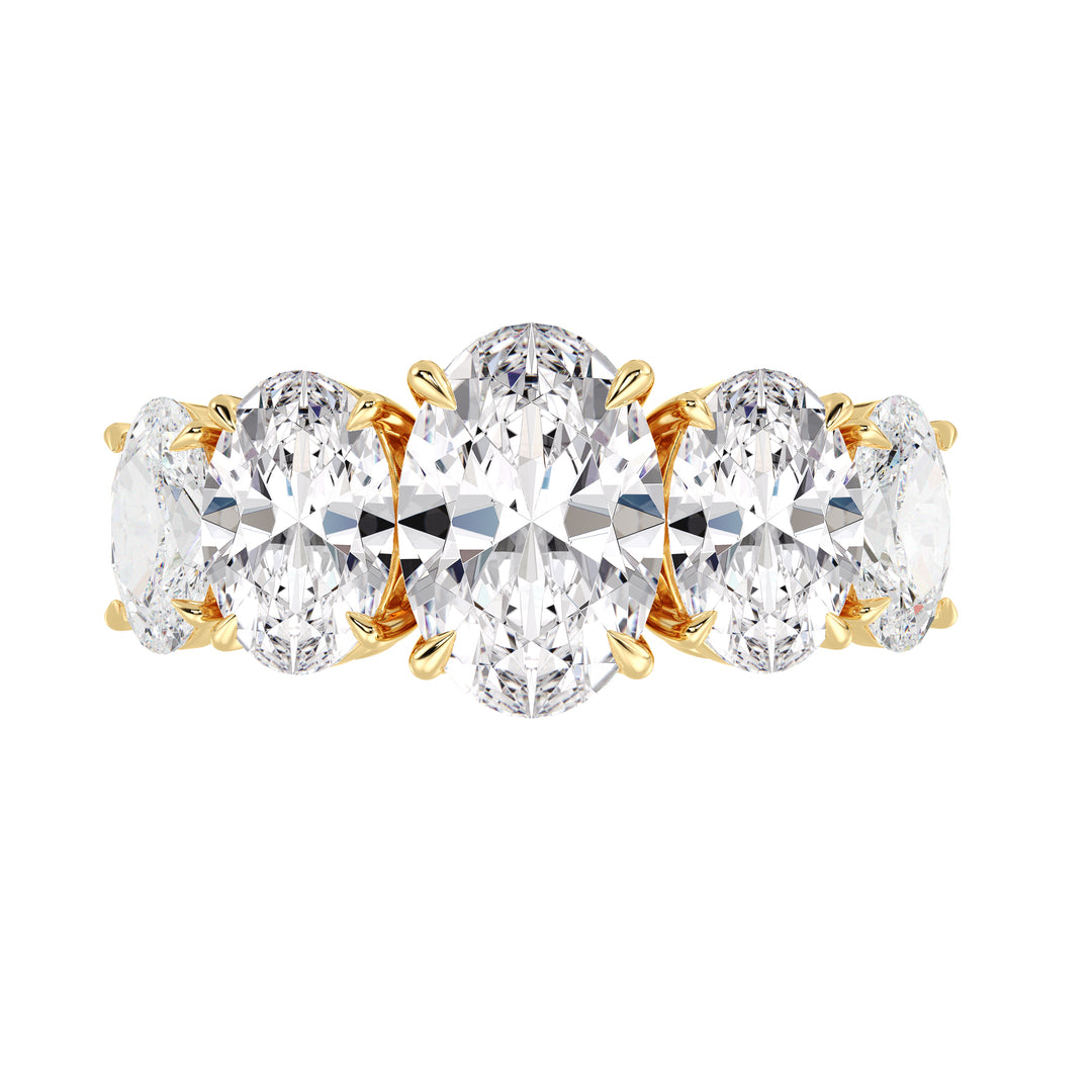 Five Stone Oval Diamond Ring with Prong Setting in Yellow Gold