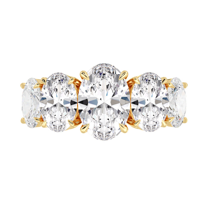 Five Stone Oval Diamond Ring with Prong Setting in Yellow Gold