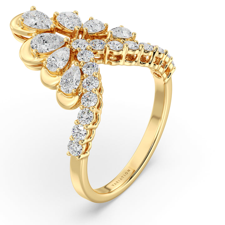 Floral Crown Lab Grown Diamond Cocktail Ring in Yellow Gold