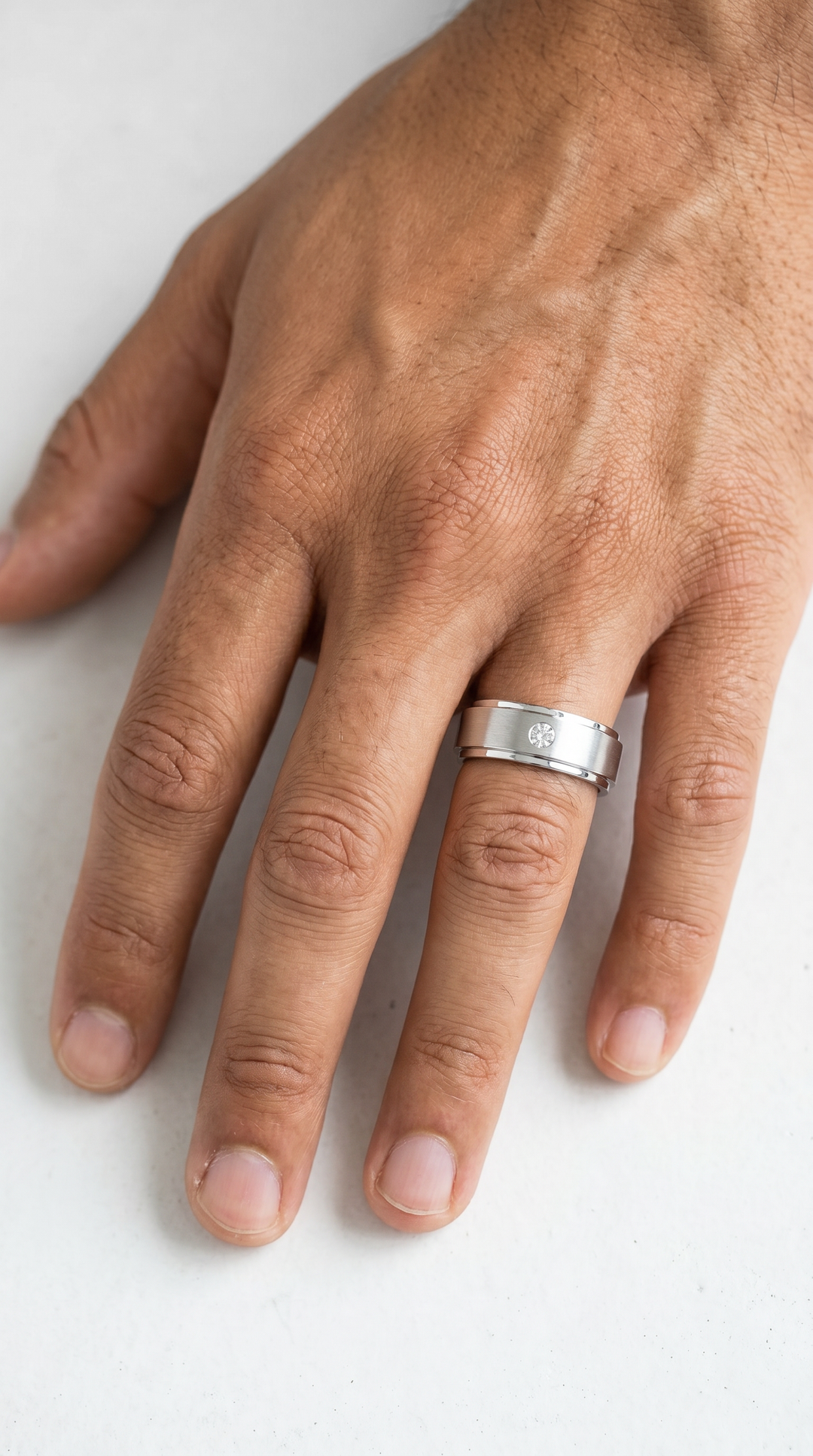 Flush Set Round Brilliant Lab Grown Diamond Platinum Signet Ring with Wide Band