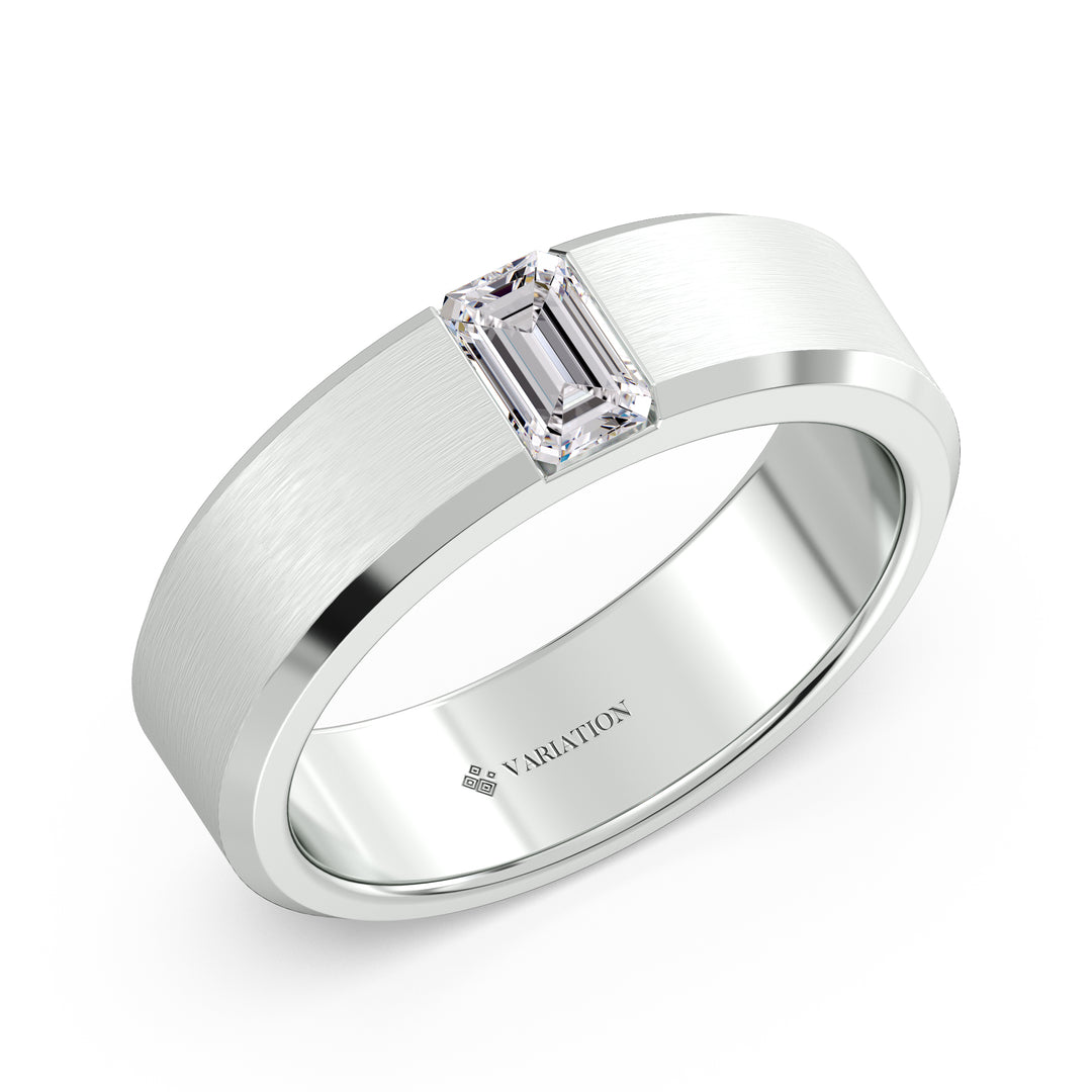 Flush Set Round Diamond Platinum Signet Ring with Double Groove Detail