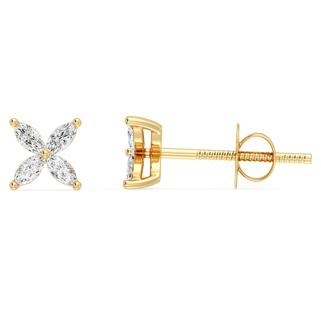 Four Stone Marquise Diamond Stud Earrings in 18K Yellow Gold