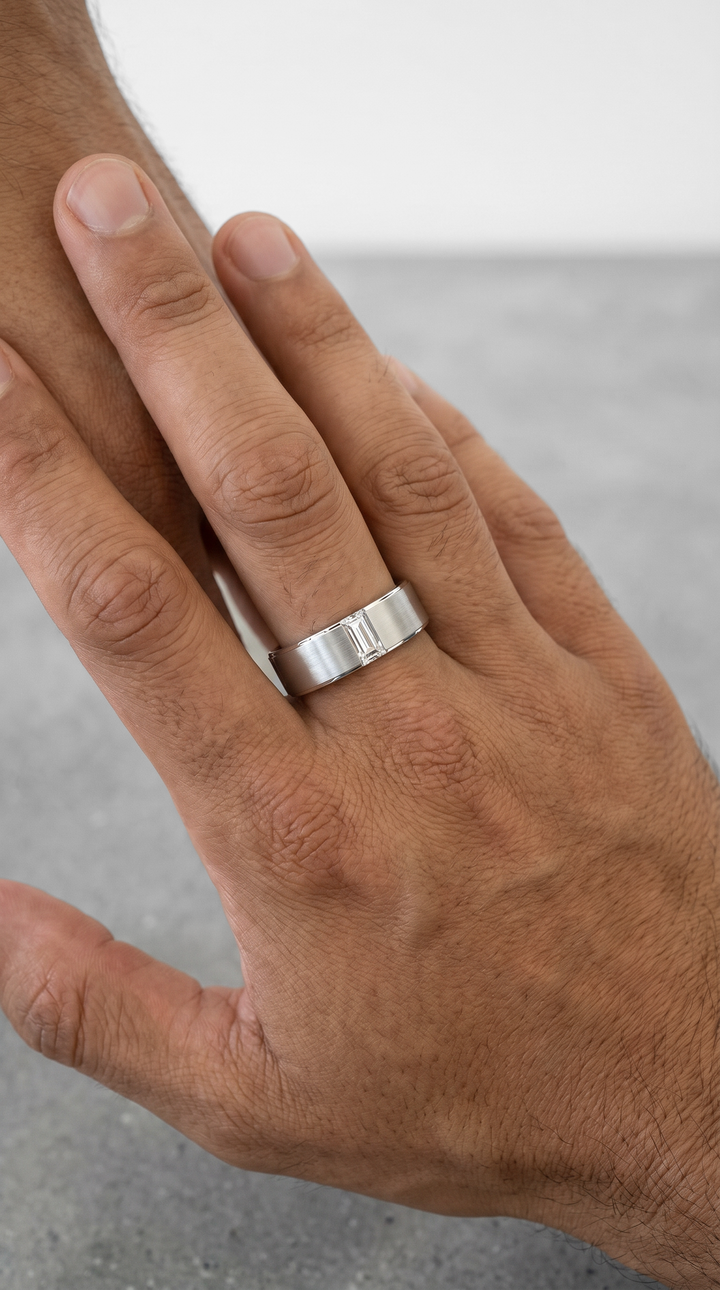 Geometric Platinum Signet Ring Featuring a 0.37 Ct Baguette Diamond
