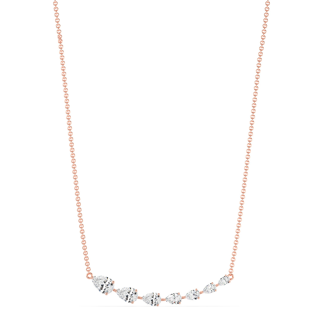 Graduated Pear Cut Lab Grown Diamond Asymmetric Smile Necklace in 18K Rose Gold