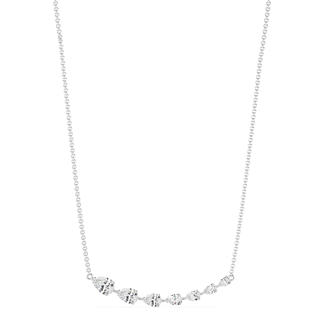 Graduated Pear Cut Lab Grown Diamond Asymmetric Smile Necklace in 18K White Gold