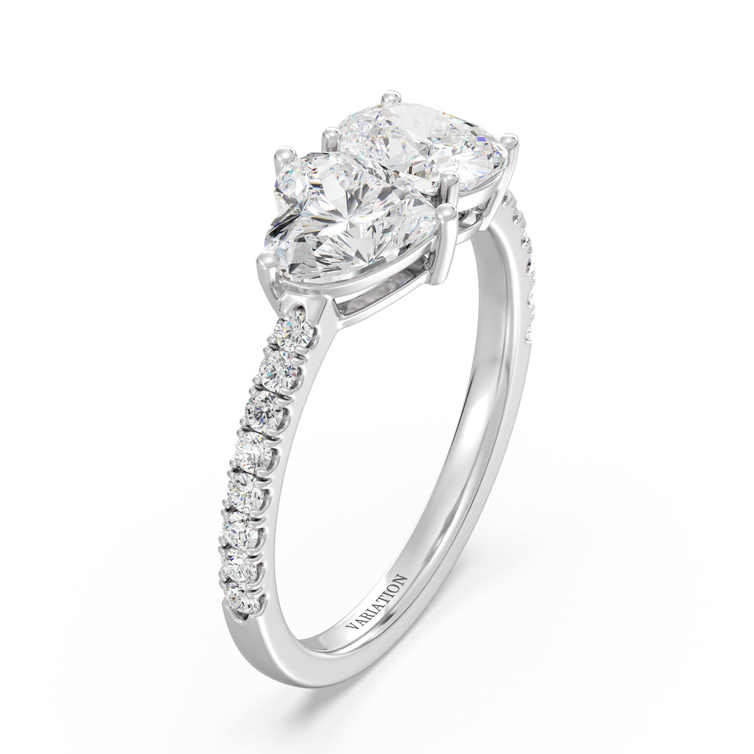 Heart and Cushion Cut Lab Grown Diamond Toi et Moi Ring in 18K White Gold