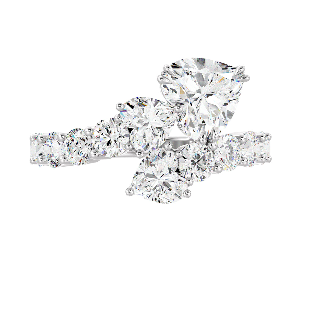 Heart Cut Lab Grown Diamond Bypass Cluster Ring in 18K White Gold
