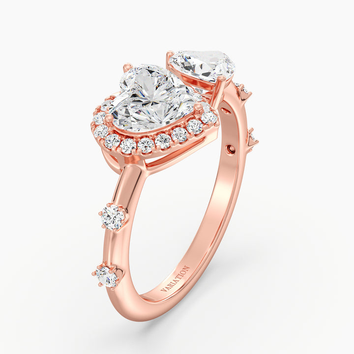 Heart Cut Lab Grown Diamond Double Heart Open Cuff Ring in 18K Rose Gold