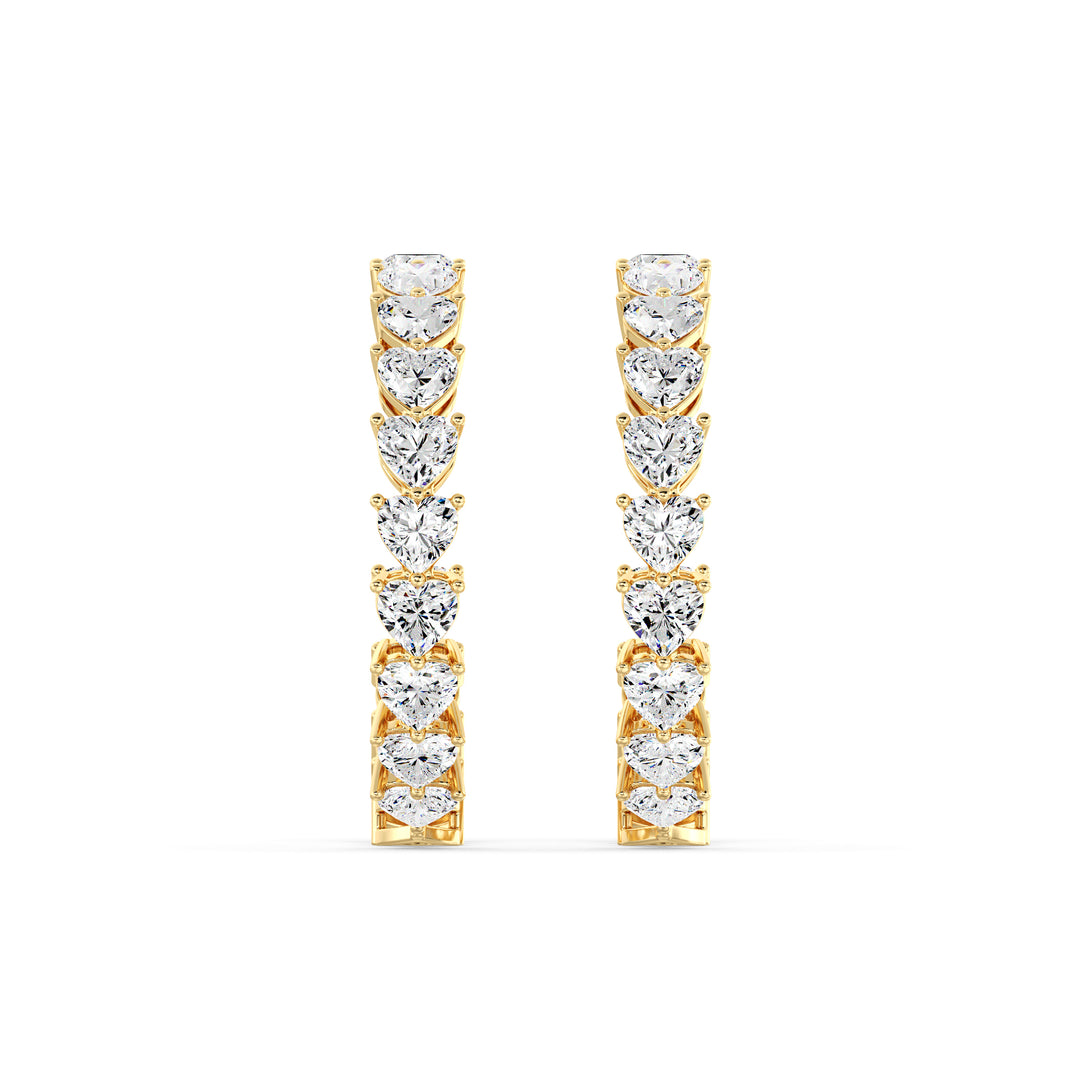 6.60 Carat Heart Cut Lab Grown Diamond Hoop Earrings in 18K Yellow Gold