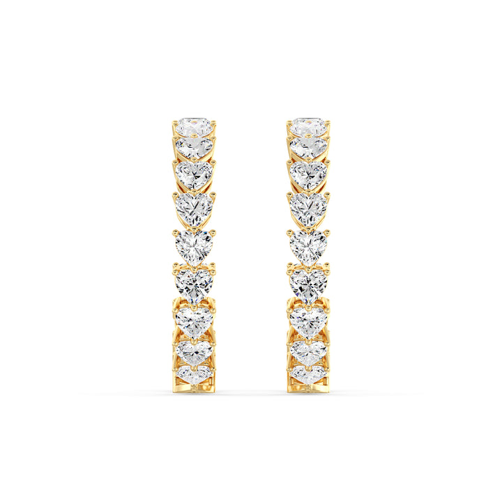 6.60 Carat Heart Cut Lab Grown Diamond Hoop Earrings in 18K Yellow Gold