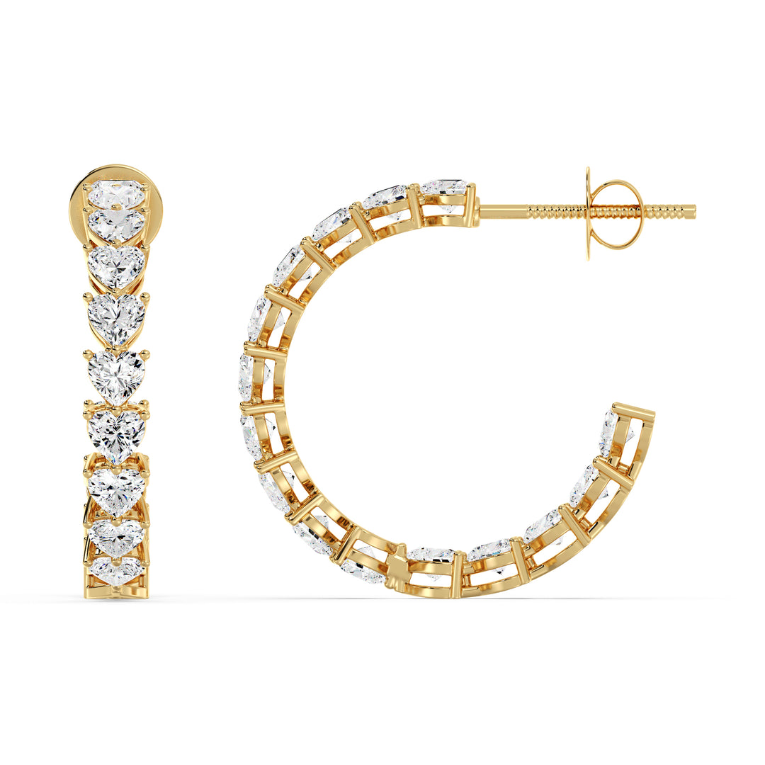 Heart Cut Lab Grown Diamond Hoop Earrings in 18K Yellow Gold