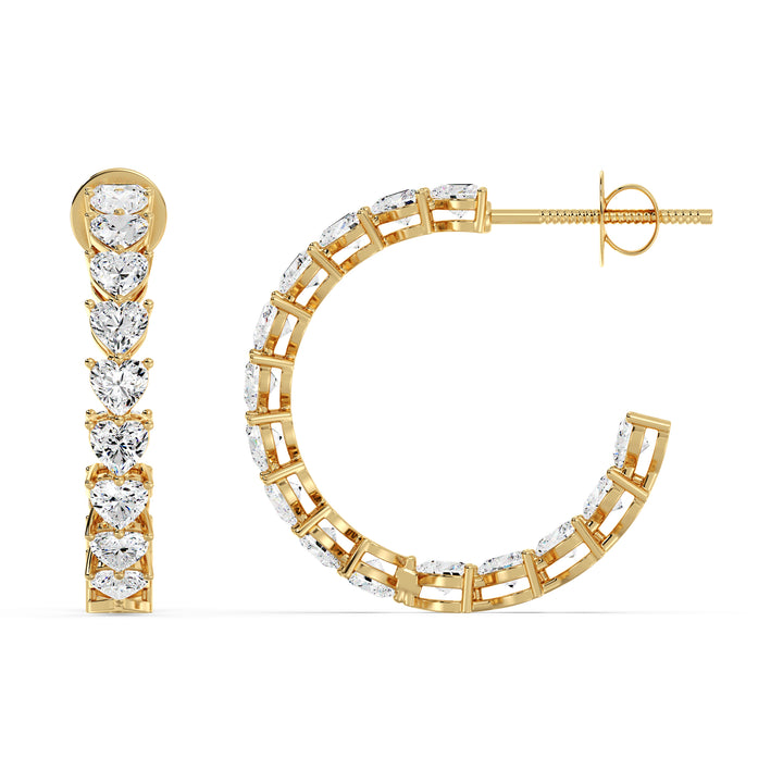 Heart Cut Lab Grown Diamond Hoop Earrings in 18K Yellow Gold