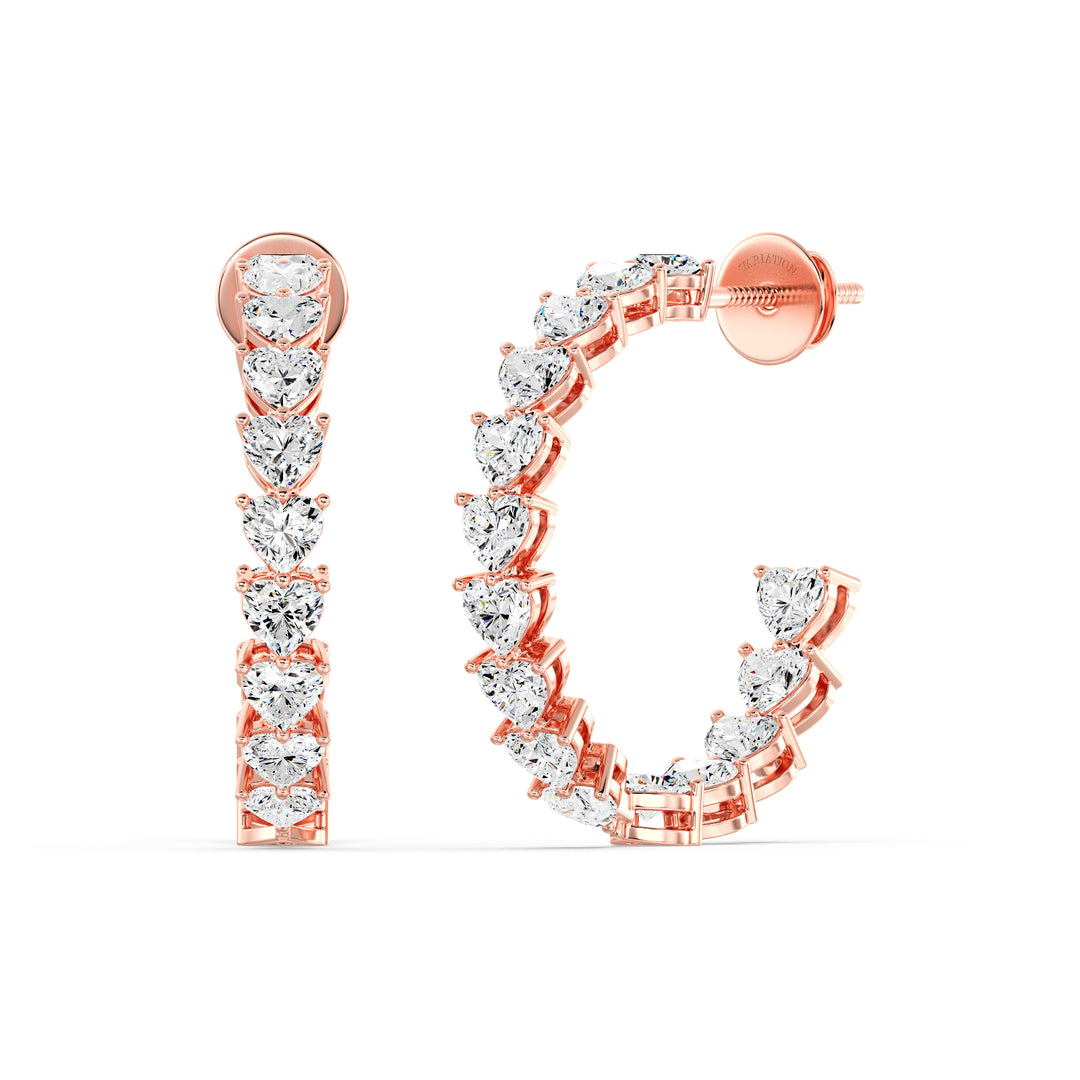Heart Cut Lab Grown Diamond Inside Outside Hoop Earrings in 18K Rose Gold