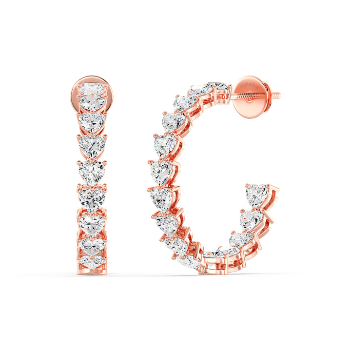 Heart Cut Lab Grown Diamond Inside Outside Hoop Earrings in 18K Rose Gold