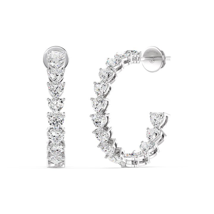 Heart Cut Lab Grown Diamond Inside Outside Hoop Earrings in 18K White Gold