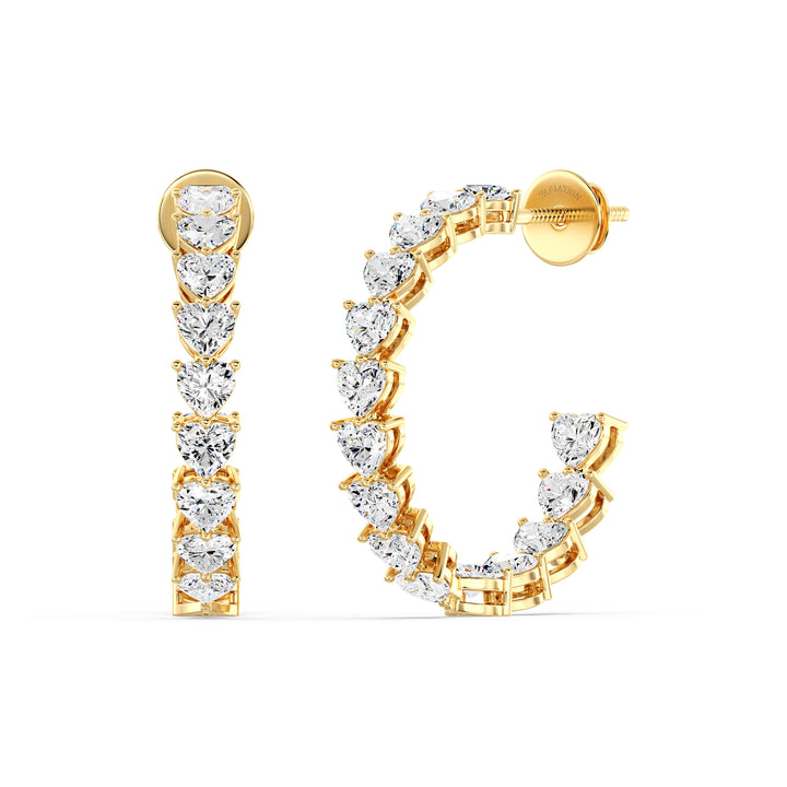 Heart Cut Lab Grown Diamond Inside Outside Hoop Earrings in 18K Yellow Gold