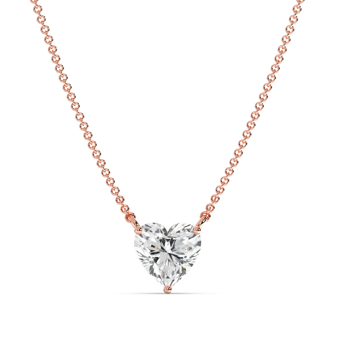 Heart Cut Lab Grown Diamond Solitaire Pendant Necklace in 18K Rose Gold