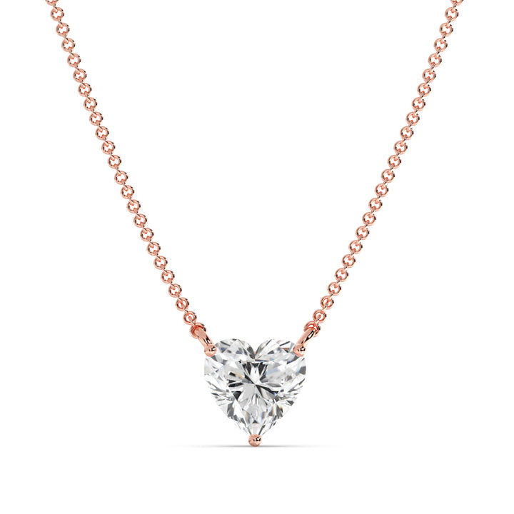 Heart Cut Lab Grown Diamond Solitaire Pendant Necklace in 18K Rose Gold