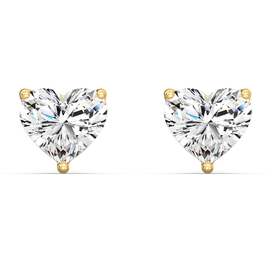 Heart Cut Lab Grown Diamond Solitaire Stud Earrings in 18K Yellow Gold