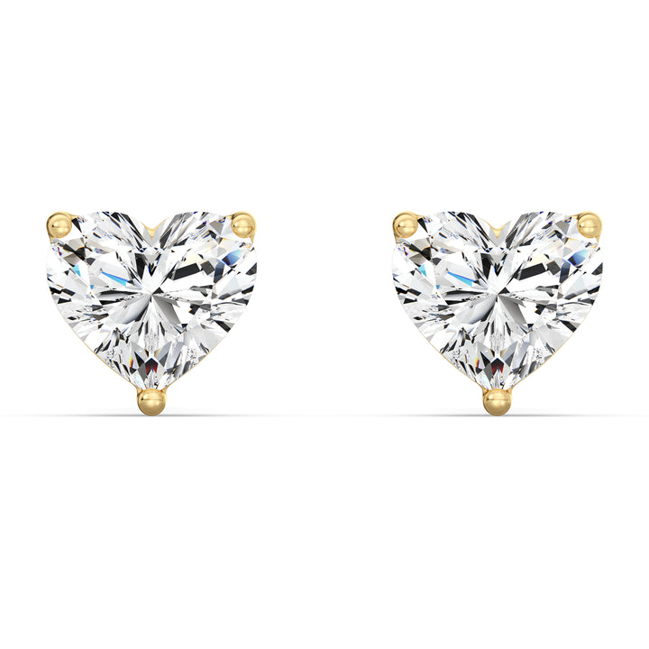 Heart Cut Lab Grown Diamond Solitaire Stud Earrings in 18K Yellow Gold