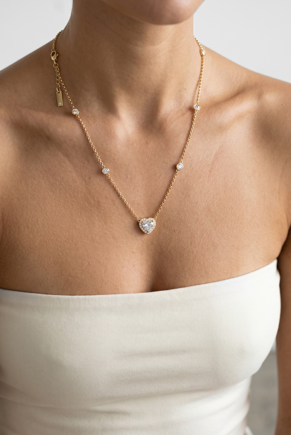 Heart Cut Lab Grown Diamond Station Necklace in 18K Yellow Gold