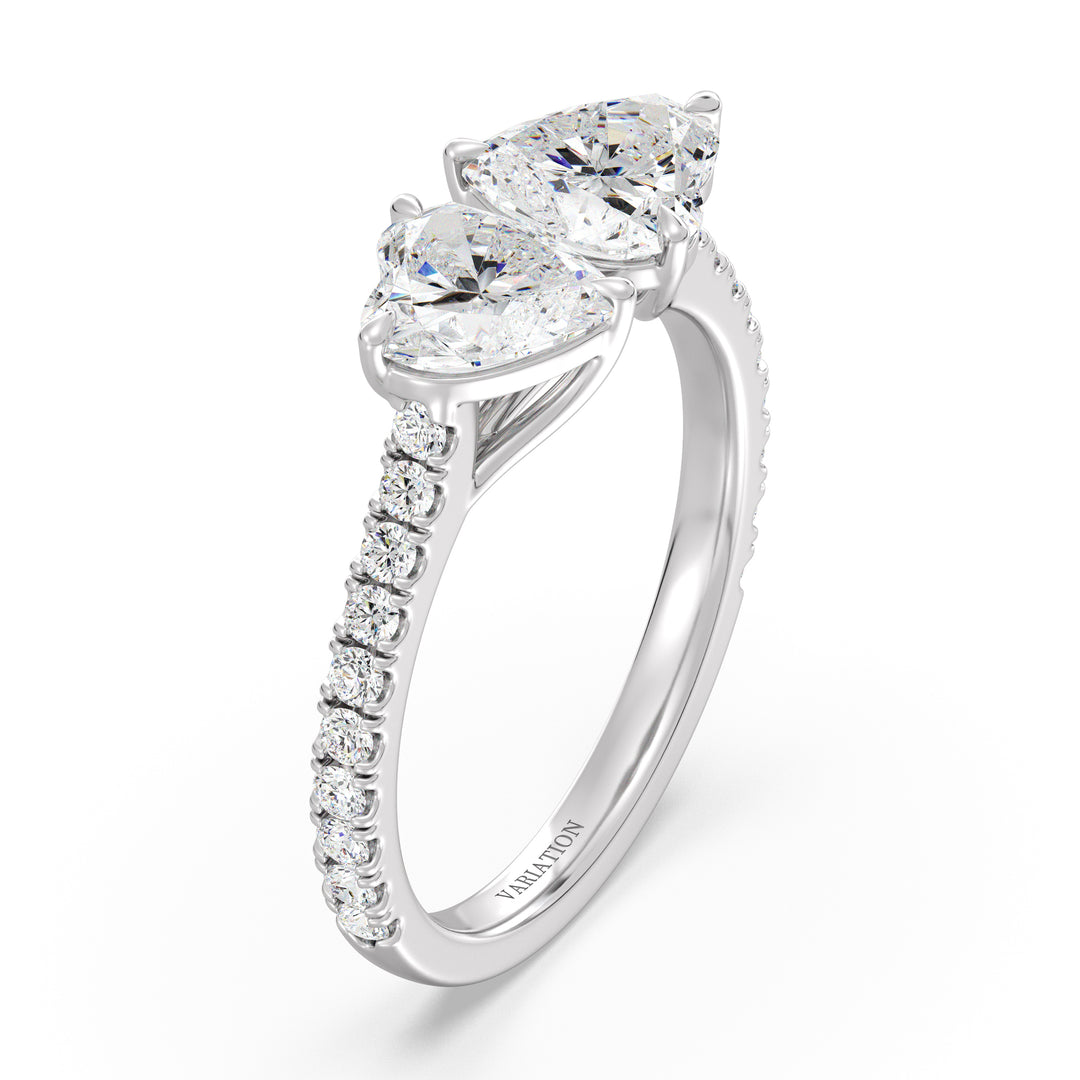 Heart Cut Lab Grown Diamond Toi et Moi Ring with Pavé Accents in 18K White Gold